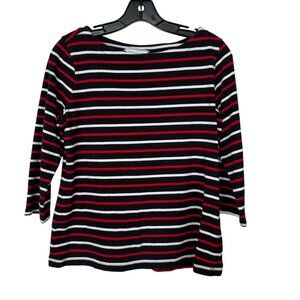 Liz Claiborne Simply Liz Womens Black/Red/White Striped Organic Cotton Top M